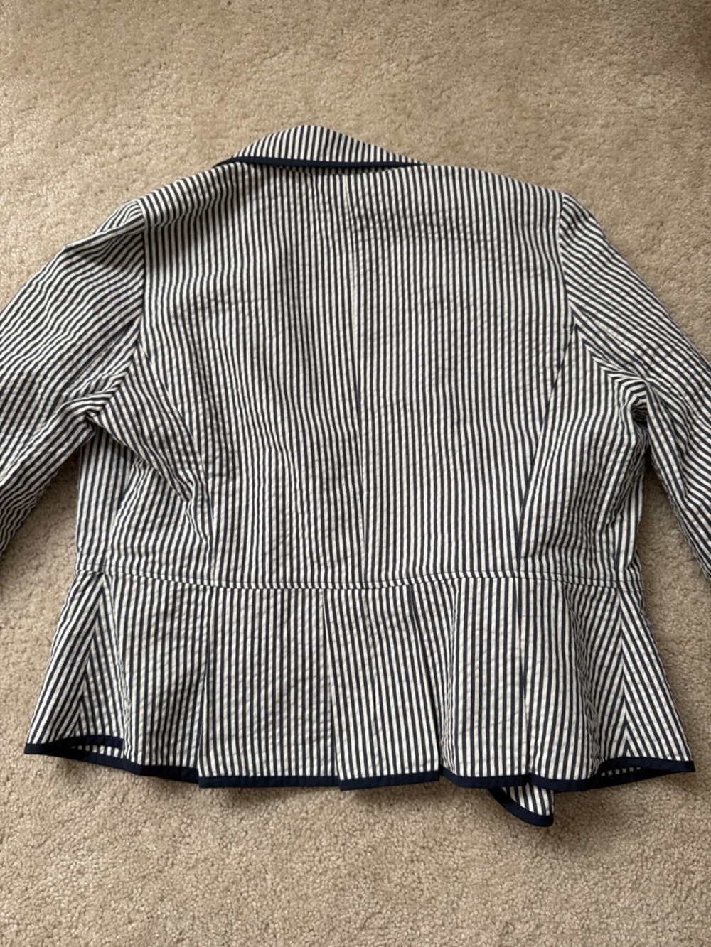 Sandro Navy & white striped pleated hip blazer - Picture 8 of 10